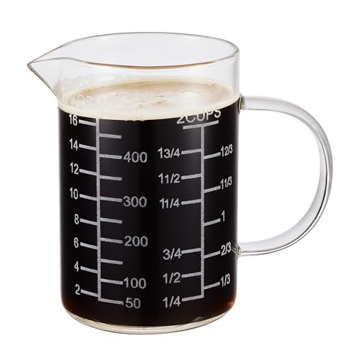 Ackers Mirror Etching Scale Glass Measuring Cup-[Insulated handle | V-Shaped Spout]-Made of High Borosilicate Glass Measuring Cup for Kitchen or Restaurant, Easy to Read, 500 ML (16 Oz, 2 Cup) - size: 500 ML (16 Oz, 2 Cup) - Mirror Etching