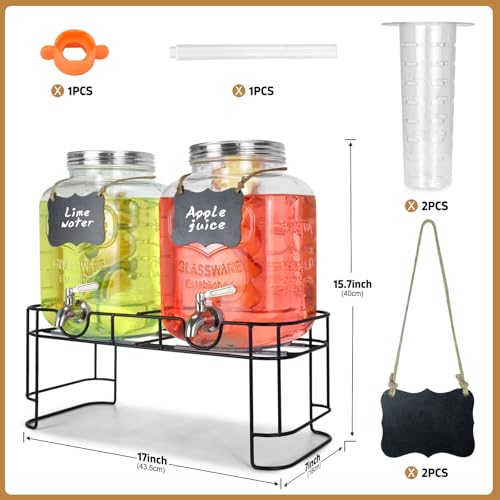 DD&HAPP Gallon Glass Drink Dispensers For Parties 2PACK.1.5Gallon Beverage Dispenser,Glass Drink Dispenser With Stand And Stainless Steel Spigot 100% Leakproof.Lemonade Dispenser With Ice Cylinder. - size: 1.5 Gallon Double With Stand