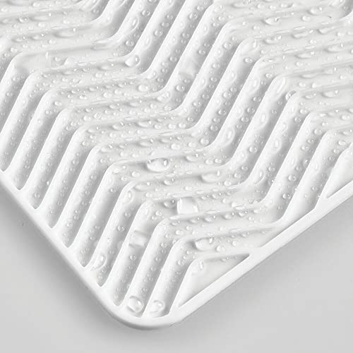 mDesign Silicone Dish Drying Mat and Protector for Kitchen Countertops, Sinks - Chevron Design - Non-Slip, Waterproof, Heat Resistant, Dishwasher Safe - 2 Pack - White