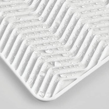 mDesign Silicone Dish Drying Mat and Protector for Kitchen Countertops, Sinks - Chevron Design - Non-Slip, Waterproof, Heat Resistant, Dishwasher Safe - 2 Pack - White