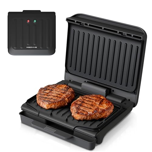 KEINVE 2-Serving Electric Grill and Panini Press, Tilted Grilling Surface for Rapid Oil Drainage, Non-Stick Coating Easy to Clean - size: 2-Serving Grill