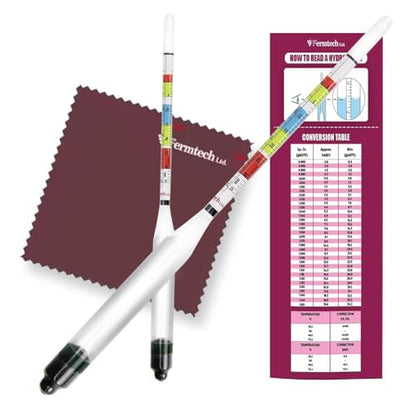 Fermtech Glass Triple Scale Hydrometer Kit – Test ABV, Brix, Gravity for Wine, Beer, Mead & Kombucha, with Microfiber Cloth & Storage Case, Easy Home Brewing Tool for All Experience Levels (Hydro)