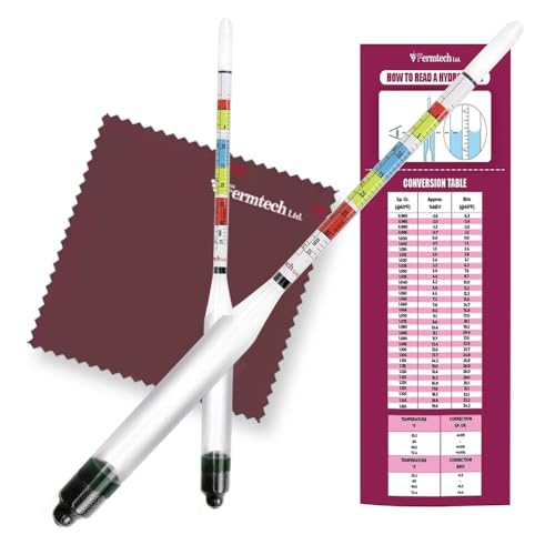 Fermtech Glass Triple Scale Hydrometer Kit – Test ABV, Brix, Gravity for Wine, Beer, Mead & Kombucha, with Microfiber Cloth & Storage Case, Easy Home Brewing Tool for All Experience Levels (Hydro)