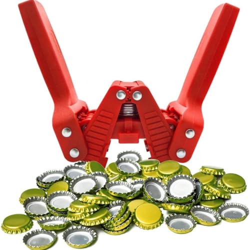Manual Bottle Capper Tool - Capping Kit - Includes Beer Bottle Capper and 50 Bottle Caps 26mm Beer Corking Machine For Home Brewing - Beer Making Supplies（Red）
