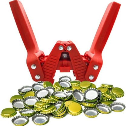 Manual Bottle Capper Tool - Capping Kit - Includes Beer Bottle Capper and 50 Bottle Caps 26mm Beer Corking Machine For Home Brewing - Beer Making Supplies（Red）