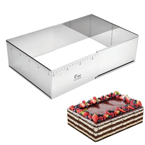 Rectangular Cake Ring Mold Stainless Steel Heavy Duty Adjustable Tiramisu Pan Big Size Extensible Pastry Shaping Mould for Baking - 9.5 x 7.5 x 4 inch - size: (10-18) x (7.5-14) x 4 in