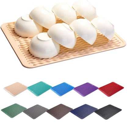 ZLR Silicone Dish Drying Mat for Kitchen Counter (12" x 16" / 307 x 405mm) - Large Fast-Dry Drainer Mat with Raised Wavy Ridges & 5mm Lip - Non-Slip, Heat Resistant 450°F, BPA-Free (Cassava White) - color: Cassava White, size: 16" x 12"