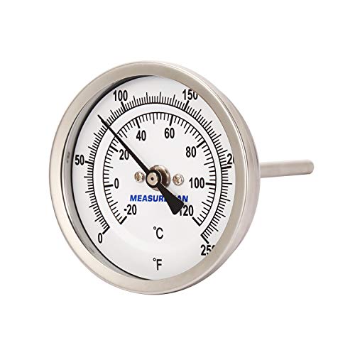 MEASUREMAN Fully Stainless Steel Pot, Kettle, Brewing Bimetal Thermometer, 3" Dial, 4" Stem, 0-250 deg F/-20-120 deg C, -1% Accuracy, Adjustable, 1/2" NPT Back Mount - size: 3" Dial, 4" Stem, style: 4" Stem