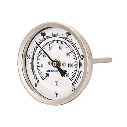 MEASUREMAN Fully Stainless Steel Pot, Kettle, Brewing Bimetal Thermometer, 3" Dial, 4" Stem, 0-250 deg F/-20-120 deg C, -1% Accuracy, Adjustable, 1/2" NPT Back Mount - size: 3" Dial, 4" Stem, style: 4" Stem