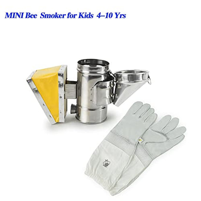 Luwint Kids Bee Smoker Kit, 7 Inch Mini Bee Hive Smoker with X-Small Beekeeping Gloves for Boys Girls 4-10 Years, Real Beekeeping Tools for Single Beehive and Starters - color: For Kids+Gloves