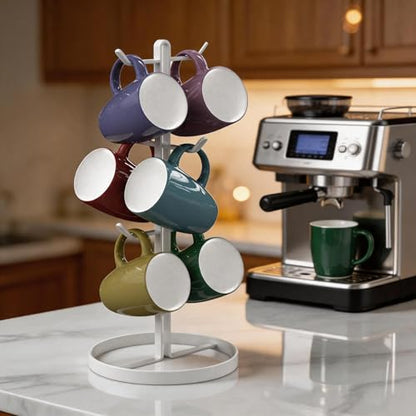 Mug Holder Tree,Coffee Mug Tree with 6 Hooks, Coffee Cup Holder,Stainless Steel Home Storage Mug Standing Rack for Big Mugs,Coffee Cup Countertop Stand Holders (White) - color: White