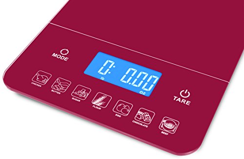 Ozeri Touch III 22 lb (10 kg) Digital Kitchen Scale with Calorie Counter in Tempered Glass, Red Engine - color: Red Engine