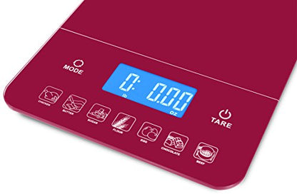 Ozeri Touch III 22 lb (10 kg) Digital Kitchen Scale with Calorie Counter in Tempered Glass, Red Engine - color: Red Engine
