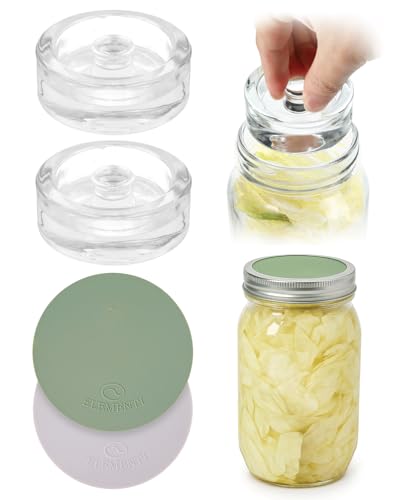 Elementi Mason Jar Fermentation Kit - Set of 2 Silicone Fermenting Lids & Wide Mouth Fermentation Weights - Sauerkraut, Kimchi & Pickling Kit - Airlocks for Fermenting Jar - color: Grey, Sage Green