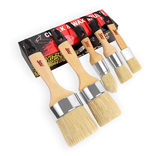 Chalk Paint Brushes for Furniture 5-Piece Set, Natural Bristle Round & Oval - 3 Small & 2 Large Wax Brushes (2-2.5"), Compatible with All Chalk Paints, Annie Sloan, Painting, Stenciling, Waxing.