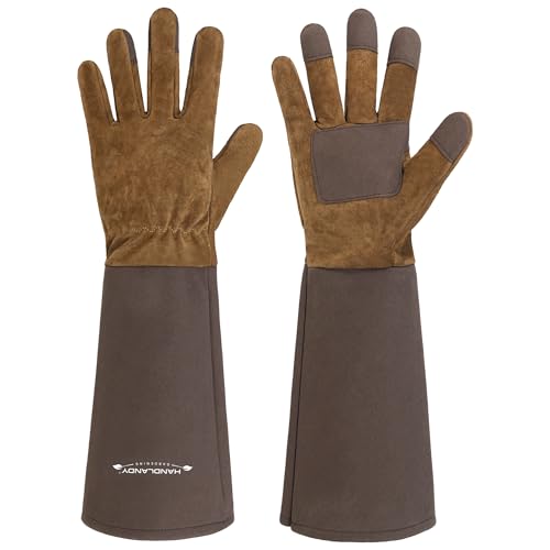 HANDLANDY Long Gardening Gloves for Men & Women, Pigskin Leather Rose Pruning Gloves- Breathable & Durable Gauntlet Glove (Small, Brown) - color: Brown, size: Small (Pack of 1)