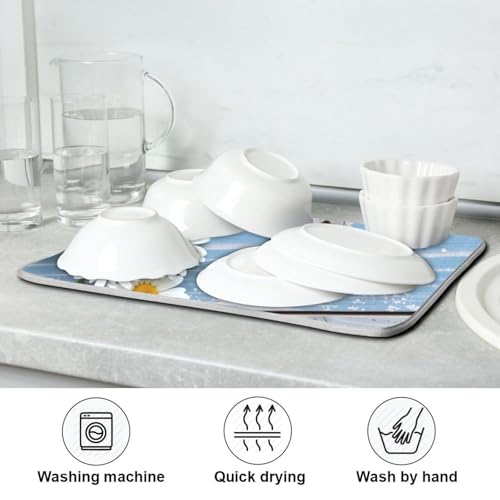 Kcldeci Daisy Wooden Dish Drying Mat,Spring Drying Mat For Kitchen Counter 16 x 18 Dish Drainer Mat Dish Rack Pad Kitchen Counter Mat - color: Daisy, size: 16x18in
