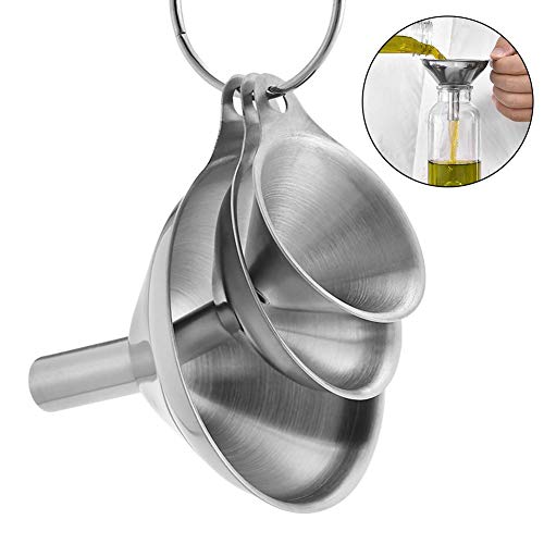 3 in 1 Metal Funnels for Filling Bottles Stainless Steel Small Kitchen Funnel Set for Transferring Essential Oils Liquid Fluid Spice Dry Ingredients Powder,Durable (‎Short-Handled Funnel) - size: ‎Short-handled funnel