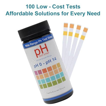 pH Test Strips 0-14, 100 Strips Universal Litmus Paper for Liquid, Water, Food & Soap Making, Fast Testing Alkaline & Acid Level Results