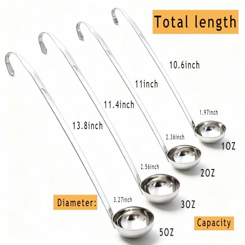 Markeny 4 Pieces Stainless Steel Soup Ladle Metal Handle Ladle with Pouring Rim,1oz/2oz/3oz/5oz Set Ladles for Cooking Soup Sauce