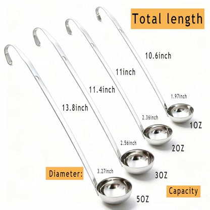 Markeny 4 Pieces Stainless Steel Soup Ladle Metal Handle Ladle with Pouring Rim,1oz/2oz/3oz/5oz Set Ladles for Cooking Soup Sauce