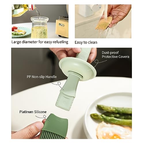 Oil Dispenser with Brush - Glass Olive Oil Dispenser for Kitchen, 3 IN 1 Oil Dispenser Bottle with Silicone Basting Brush for Cooking Vinegar Sauce BBQ Grill Frying (Green) - color: Green, style: 1 Pack