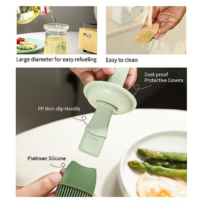 Oil Dispenser with Brush - Glass Olive Oil Dispenser for Kitchen, 3 IN 1 Oil Dispenser Bottle with Silicone Basting Brush for Cooking Vinegar Sauce BBQ Grill Frying (Green) - color: Green, style: 1 Pack