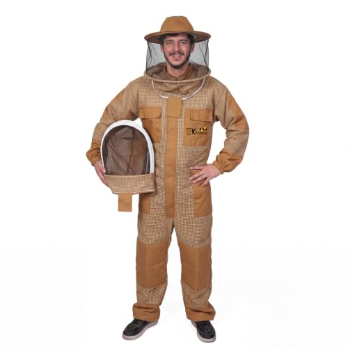 3-Layer Ultra Ventilated Sting Proof Bee Suit for Men & Women – Premium Beekeeping Suit with Bee Gloves & Two Detachable Beekeeping Veils (Brown 4XL) - color: Brown, size: 4X-Large
