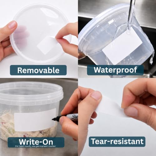 Blank Waterproof Label Stickers, Small White Write-On Polypropylene Labels with Strong Permanent Adhesive, 25.4mm x 50.8mm (1” x 2”) 500/roll, Durable for Bottles, Storage, Pantry & Cleaning Supplies - size: Small