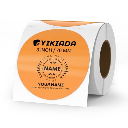 Orange Circle Thermal Labels Vinyl 3 Inch Self-Adhesive Round Stickers Roll Waterproof Printer Decals Name Tag for QR Code DIY Office Address 500 PCS - color: Orange