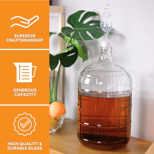 FastRack 5 Gallon Glass Carboy | Clear Fermenter for Wine & Beer | Italian Glass Carboy for Home Brewing, Fermentation Jar & Storage | Durable Wine Carboy & Fermenting Jug | #7 Stopper NOT INCLUDED