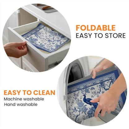 Absorbent Kitchen Dish Drying Mat Quick Dry Heat Resistant Hide Stain for Glasses Coffee Espresso Machines Pots Pans and Dish Racks,18" x 24" Chinoiserie Peacock Blue Pattern - color: Chinoiserie Peacock Blue