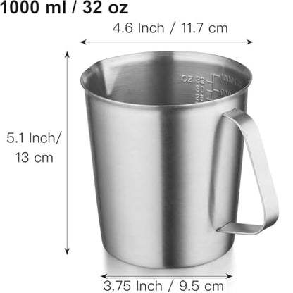 CURTA 18/8 Stainless Steel Measuring Cup with Handle and Pour Lip 32 OZ (4 Cup, 1000 ML) - color: Flat Handle, size: 32 OZ (4 Cup, 1000 ML)