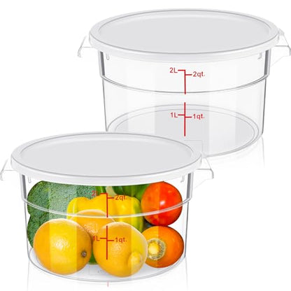 Ziliny 2 Pcs 2 Qt Clear Round Food Storage Container with Lid, Dough Proofing Bucket Clear Translucent Containers with Red Scale Commercial Grade for Pizza Bread Kitchen Organization(White) - color: White