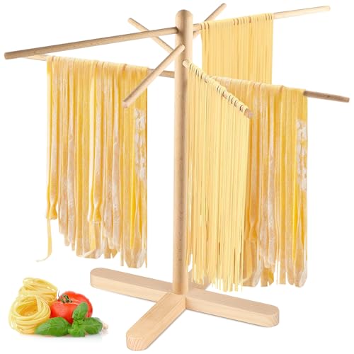 Pasta Drying Rack, Collapsible Pasta Drying Rack For Spaghetti, Easy Storage Homemade Stand Dryer Hander For Fresh Noodle, Natural wood