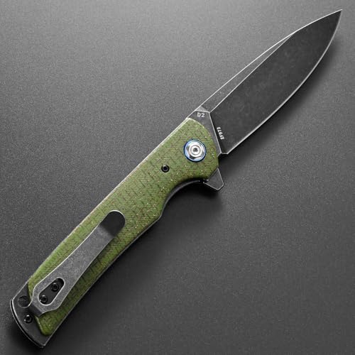Eafengrow EF973 Folding Knife, D2 Steel Blade Micarta Handle Scale Pocket Knife Folder for Working Camping Hiking EDC Tool Knife（army green - color: green