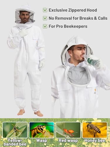 ANDES Pro Bee & Wasp Suit, Sting Proof, 2 Ventilated Veils & Gloves,XXL | Ideal for Beginner &Professional Beekeepers, Full Body Protection, Heavy Duty Fabric for Backyard & Apiary - size: XXL for 6'3" – 6'5"