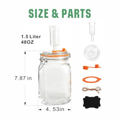 Wide Mouth 1.5L Fermentation Jar Kit – Pack of 3 Glass Fermenting Jars with Airlocks & Glass Weights for Sauerkraut, Kimchi, Pickles & More