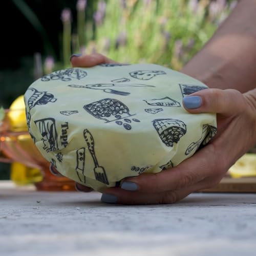 Beeswax Wrap: Sustainable Plastic-Free Storage for Snacks & Bread. Reusable, Cotton-Based & Eco-Friendly. Grey Nuts Design, 55”x13.4” Roll. - color: Gray
