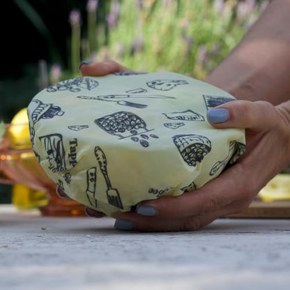 Beeswax Wrap: Sustainable Plastic-Free Storage for Snacks & Bread. Reusable, Cotton-Based & Eco-Friendly. Grey Nuts Design, 55”x13.4” Roll. - color: Gray