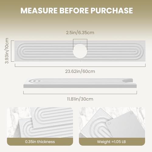 Diatomite Faucet Mat for Kitchen Sink, Quick-Dry Stone-Like Sink Mat, Flat Lay Absorbent Countertop Drying Mat for Faucet Area, Hard Diatomite Mat, White, 23.6 x 4 in - color: White