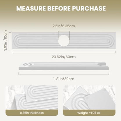 Diatomite Faucet Mat for Kitchen Sink, Quick-Dry Stone-Like Sink Mat, Flat Lay Absorbent Countertop Drying Mat for Faucet Area, Hard Diatomite Mat, White, 23.6 x 4 in - color: White