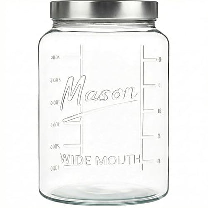 Kitchentoolz Extra Large Mason Jar - 1 Gallon Glass Wide Mouth Jar with Airtight Metal Screw on Lid, Food Storage Container with Measurement Marks For Kitchen Pantry, Pickling, Flour & Sugar Pack of 1