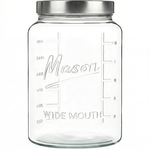Kitchentoolz Extra Large Mason Jar - 1 Gallon Glass Wide Mouth Jar with Airtight Metal Screw on Lid, Food Storage Container with Measurement Marks For Kitchen Pantry, Pickling, Flour & Sugar Pack of 1