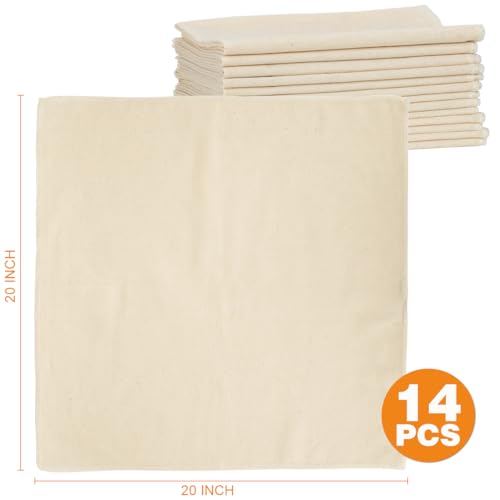 14 Pack Cheese Cloths, 20x20 Inch Cheesecloth Hemmed Edge Unbleached Fine Fabric, Reusable Grade 100 Cotton Muslin Cloth for Turkey, Butter, Cooking, Straining, Cheese Making, Juicing, Baking - size: 20x20 inch-14PCS