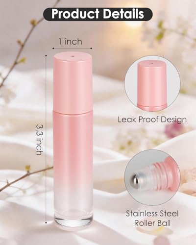 Worldgsb 4 Pack Essential Oil Roller Bottles, 10ml Refillable Glass Roller Bottles with Stainless Steel Roller Balls and Caps for Travel, Perfume and Lip Gloss Pink Gradient - color: Pink-Gradient, style: 4 Pack
