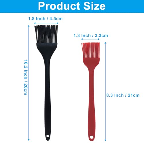 Hitefu 2 Pcs Silicone Pastry Brushes, Heat-proof Oil Cooking Brush with Soft Bristles for Basting, BBQ, Grill, Baking, Kitchen (Black + Red)