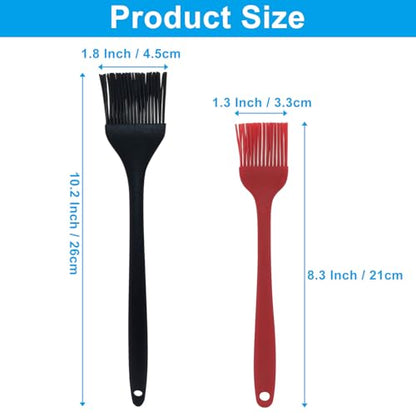 Hitefu 2 Pcs Silicone Pastry Brushes, Heat-proof Oil Cooking Brush with Soft Bristles for Basting, BBQ, Grill, Baking, Kitchen (Black + Red)