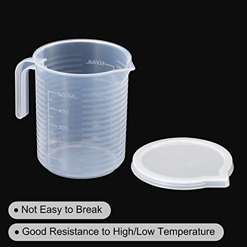 PATIKIL Graduated Beaker, 500ml PP Plastic Liquid Measuring Cup Double Sided Graduations with Handle Lid and Spout for Lab Kitchen Home - size: 500ml