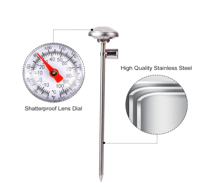 Silver Meat Thermometer for Grilling, Food Thermometer for Cooking, Milk, Kitchen Instant Read Thermometer, Pocket Thermometers Food Temperature Probe, Thermometers and Timers